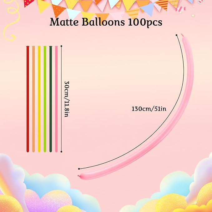 Pastel 260 Assorted Color Long Balloons for Garland - Thick, Skinny, Latex, Twisting, Modeling Magic Balloons - Rainbow Birthday Party Decorations - 100 Pcs