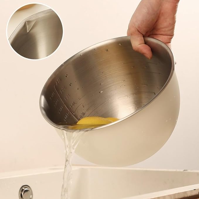 304 Stainless Steel Mixing Bowls with Lids, Nested Metal Bowl Set for Cooking Salad Dough Egg Whisking, Stackable Kitchen Prep Storage Containers(24CM White Lid)