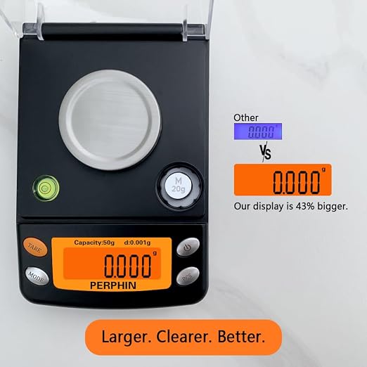 Milligram Scale, Dual Powered, Large Display, mg Scale, Adjustable Feet, 50g x 0.001g -Black, Digital Powder Scale, Level Bubble, Accurate and Sensitive