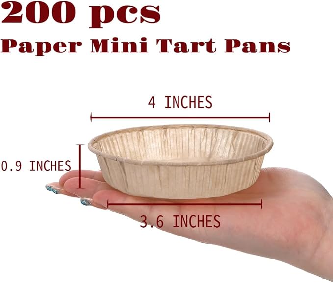 SOUJOY 200 Pcs Paper Mini Tart Pans for Baking, 4 Inch Disposable Pie Tins, Non-stick Quiche Pie Pans for Individual Small Cakes, Cinnamon Rolls, Desserts, Oven Microwave Air Fryer Safe