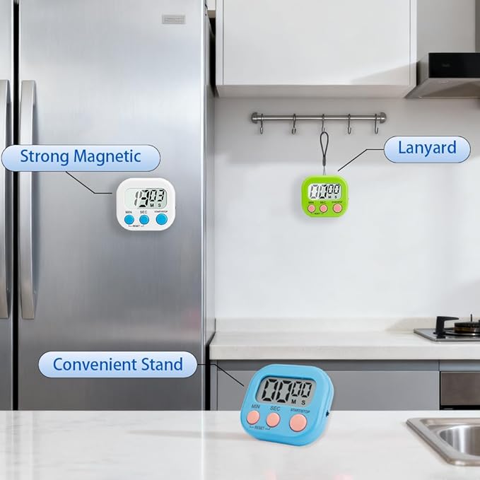 Digital Kitchen Timer, 6 Pcs Classroom Timers for Kids Teacher, Magnetic Countdown Minute Simple Timer for Cooking Study Exercise Game Baking Reading Gym Meeting Work Task Classroom (Blue/Green)