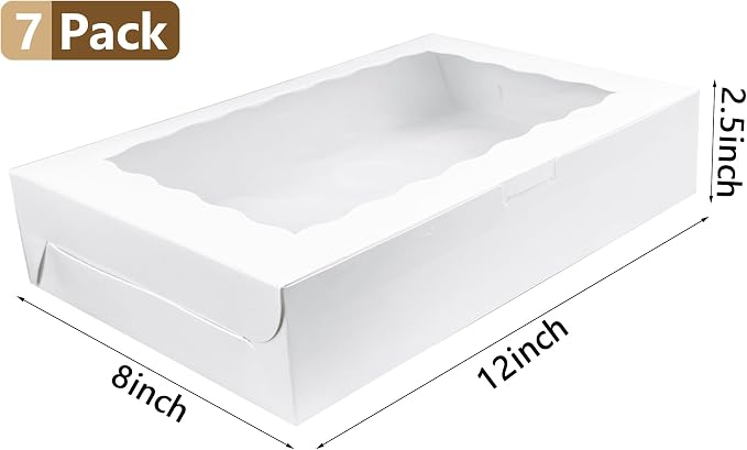 MUMULULU White Bakery Boxes with Window Cookie Boxes Treat Boxes for Desserts Cupcakes Muffins Donut Chocolate Strawberry (7PCS 12×8×2.5)