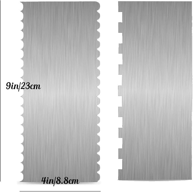 6 Pieces Stainless-Steel Cake Scraper Set, Double Sided Patterned Comb Metal Scraper 9 Inch, Edge Stripe Edge Baking Tools Smoother Scraper for Mousse Butter Cream Cake Decoration