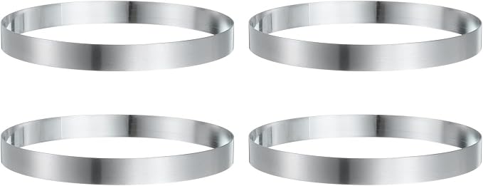 HARFINGTON 4Pcs Round Cake Ring 7.09 x 1 Inch Seamless Stainless Steel Pastry Mousse Dessert Ring Mirror Coating for Baking Cooking English Muffins Crumpet Making Tool