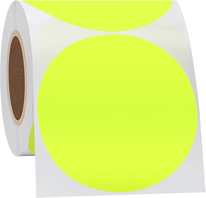 Hybsk Round Color Coding Circle Dots Labels Warehouse Inventory Organizer Stickers (4 inch, Fluorescent Yellow)