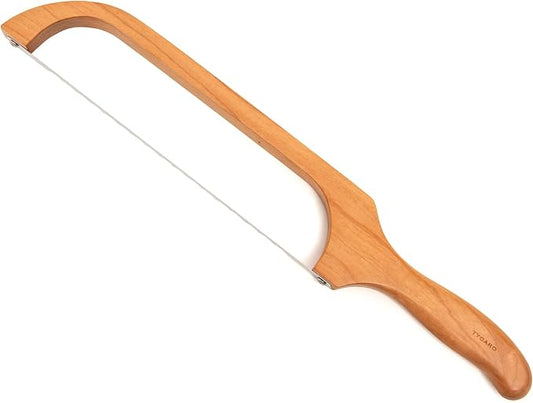 TYOARO Wooden Bread Bow Knife, Cherry (16") - Serrated Sourdough Cutter for Homemade Bagels, Baguettes and More - Right-Handed, Cuts Thin, Even Slices - Premium Stainless Steel