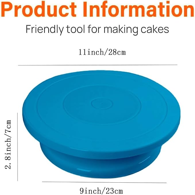 Cake Turntable Stand, 11 Inch/28CM Revolving Cake Decorating Stand with Blue Painting, Bakery Supplies for Cakes, Cupcakes & Pastries