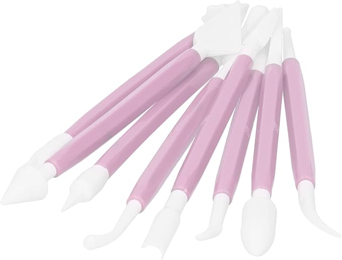 8PCS Carving Knife Baking Craft Tool Fondant Sculpting Tool Plastic Cake Decorating Pens Cake Decorating Kit Cutting Blade Pick Tool Cake Pastry Carving Cutter for Bakery (Pink OPP bag)