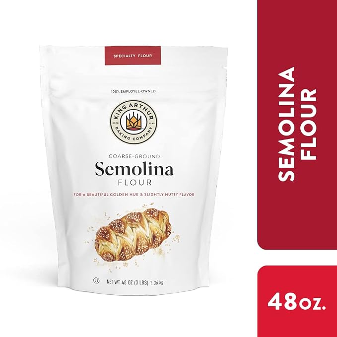 King Arthur Premium Semolina Flour:Coarse Ground,High Protein Durum Wheat for Perfect Pasta,Pizza,and Bread Making-Kosher,3 lbs Resealable Bag, USA-Grown Wheat, Versatile Baking Ingredient (Pack of 2)