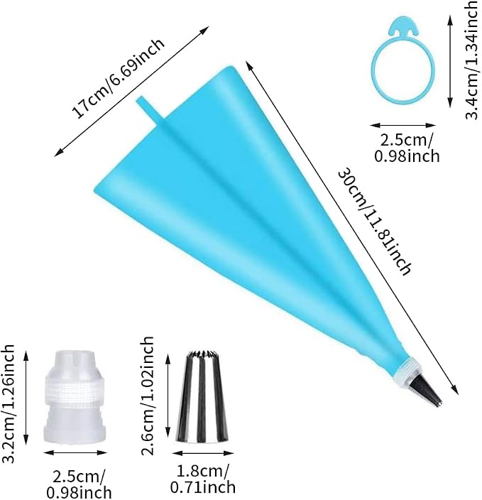 Piping Bags and Tips Set 27 Piece, 24 Stainless Steel Nozzles with Reusable TPU Piping Bag, Coupler and Silicone Tie, Bag 11.81 x 6.69 in, for Cupcakes Cookies and Filling