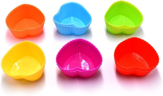 12PCS Silicone Mini Reusable Muffin Baking Cup Small Cupcake Holders Random Color Silicone Cupcake Liners Pastry Dessert Cups Nonstick Liner Molds for Making Muffin Chocolate Bread(Heart)