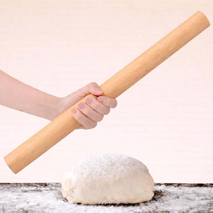 15.5 Inch Straight Rolling Pin – Lightweight Solid Wood, Unfinished & Chemical-Free, Natural Grain Texture (Not Smooth), for Pizza, Pastry, Pie – Rustic Charm, Great for Beginners
