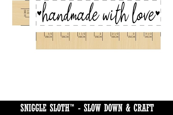 Handmade with Love Script and Hearts Rectangle Rubber Stamp for Stamping Crafting - 3.75in Large