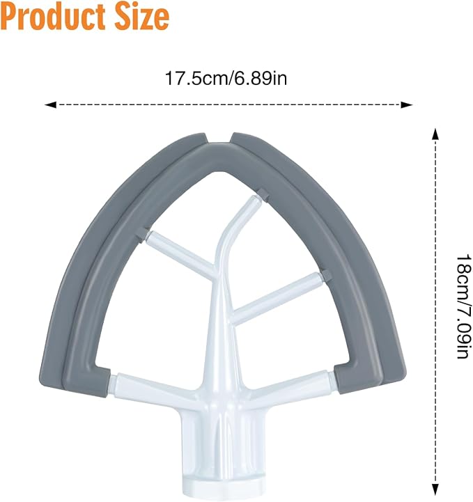 Flex Edge Beater for Mixer Attachement Compatible With KitchenAid,Fits Tilt-Head Stand Mixer Bowls For 4.5/5 Quart Bowls,Beater With Silicone Edges(Grey)