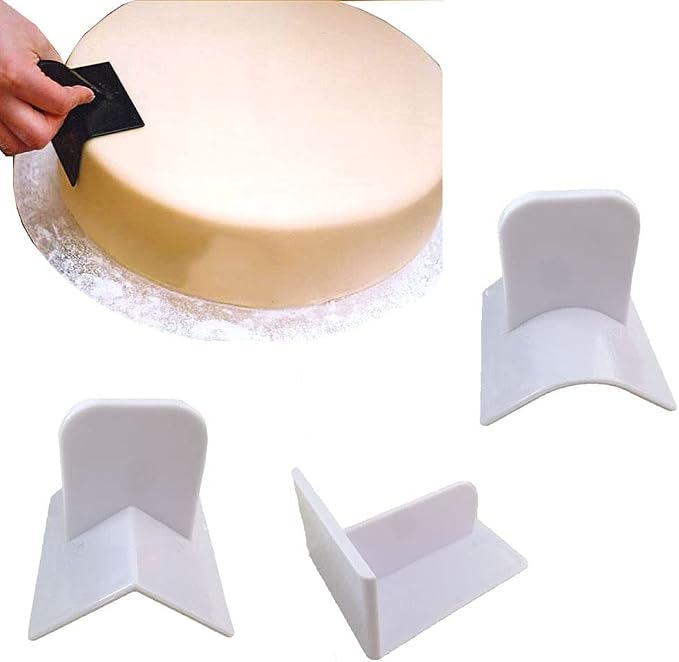 3Pcs Plastic Fondant Icing Smoother Shaper Polisher Cake Decoration Smoothing Tool for Fondant Cake Edge Corner Decoration Sugarcraft DIY Baking Tool, White