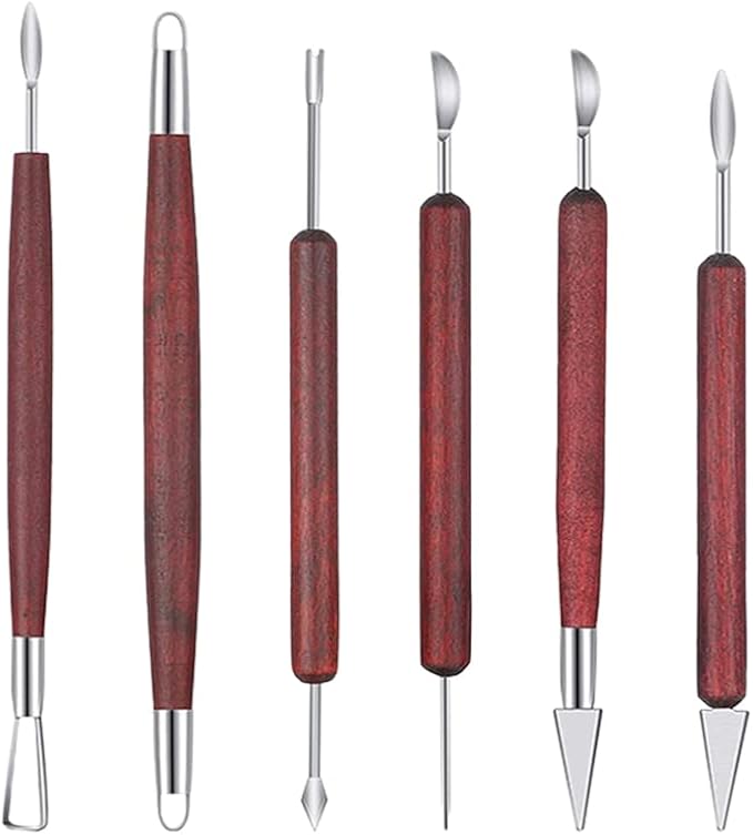Pottery Tools and Supplies for Polymer, Yagugu 6Pcs Basic Wood Ceramics Carving Tool Supplies kit Accessories for Adults and Artists Modeling Shaping Building for Art&Craft