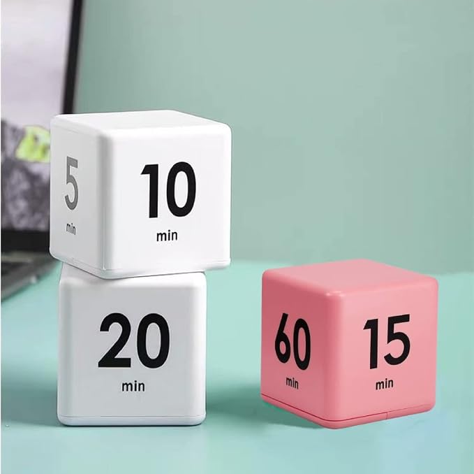 Feilifan Cube Timer, Productivity Flip Timer for Classroom Study Kitchen Workout Kids ADHD Countdown 15-20-30-60 Minute Preset, Pink