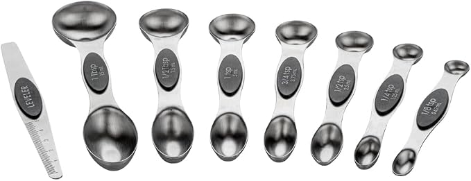 Restaurantware Met Lux 8-piece Measuring Spoon Set 1 Premium Magnetic Measuring Spoon Set - Dual-Sided With Leveler Black Stainless steel Spoon Set With U.S. And Metric Units Dishwashable