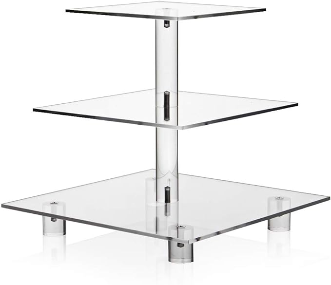 Acrylic Cupcake Stand, Clear Dessert Tower Holder Display with Base for Wedding, Party, Baby Shower, 3 Tier Square, Transparent