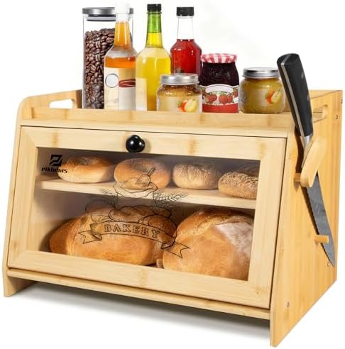 Piklohas 8 Inch Resharpenable Bread Knife+Bread Box for Kitchen Countertop