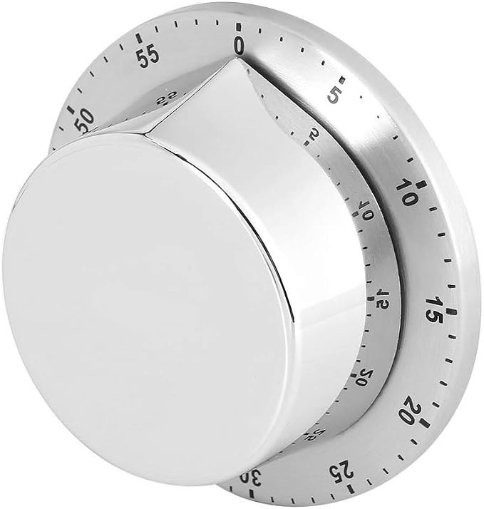 Kitchen Timer, Acogedor Mechanical 1-Hour Kitchen Timer, Stainless Steel Countdown Timer, Long Ring, Magnetic Kitchen Timer Clock for Cooking - Silver(Silver)
