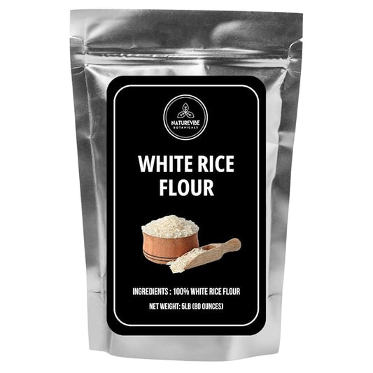 Naturevibe Botanicals White Rice Flour 5 lb | Fine Gluten-Free Flour | Non-GMO & Finely Ground | Perfect for Baking, Rotis, Breading, Dumplings, Thickening Sauces & Baby Food