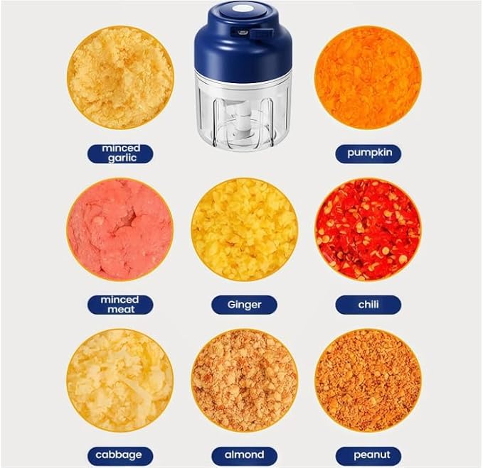 Electric Food Chopper, Mini Vegetable Chopper, Cordless Food Processor With 6 Stainless Steel Blades, USB Rechargeable Kitchen Helper For Garlic Onion Vegetables, Portable Design, 320ml Bowl Capacity