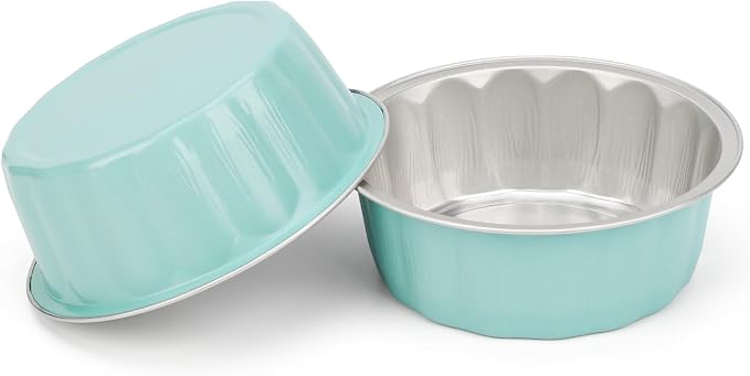 Beasea Disposable Ramekins 8oz, 50 Pack Aluminum Foil Cups with Lids Lake Blue, Disposable Creme Brulee Muffin Cupcake Baking Cup Mini Pudding Cups for Party Wedding Birthday