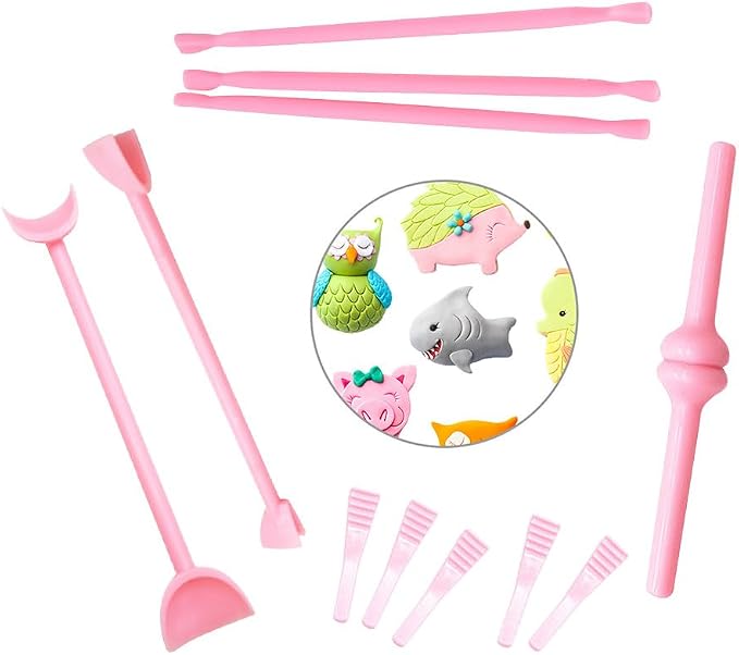 SHOWERORO 11-Piece Fondant Cake Carving Tools Set Cake Decorating Mould Kit with Cup Chisel Angle Chisel Flat Taper Point and Cup Round Tips for Sugar Craft Eye Detail Modeling