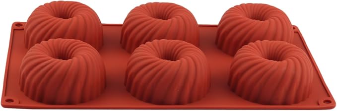 6 Cavity Swirl Donut Silicone Molds Ribbed Bundt Cake Mold For Baking Doughnut Muffin Cupcake Chocolate