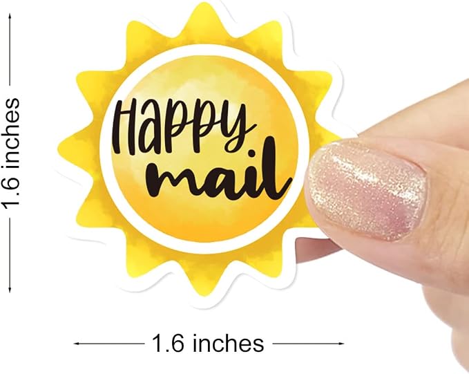 Happy Mail Stickers Roll 500 Labels Per,Cute Sun Mailing Stickers for Small Business Envelopes Shipping Package Packing