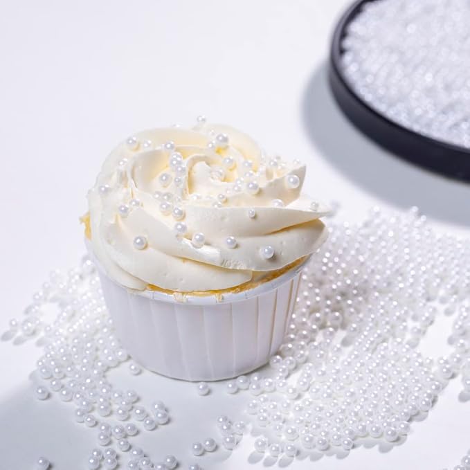 White Sprinkles Edible Pearl, 4mm Cake sprinkles,Cookie Sprinkles,Sugar Pearl, Edible Candy Pearls 130g 4.6OZ for Cake Cupcake Decorationg (4mm-White)