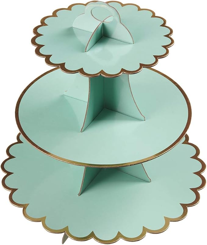 YLDW Cupcake Stand with Lace Trim, 3-Tier Cupcake Stand Display, Cardboard Cup Cake Tower Stand, Disposable Dessert Stand for Birthday Tea Party Baby Shower Treat Decorations, Mint Green