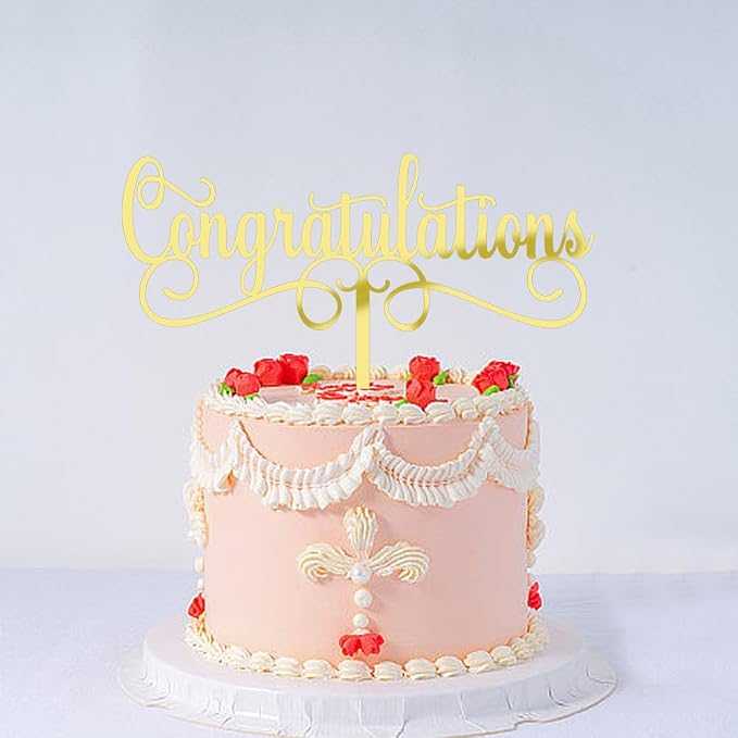 Acrylic Congratulations Cake Topper, Class of 2026 Cake Topper, Congrats Grad Party Decorations Supplies, High School Graduation/College Graduate Party Decoration Supplies (Gold Acrylic)