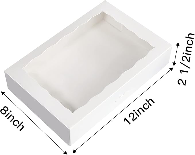 ONE MORE 15-Pack White Bakery Box12x8x2.5inch,Large Pastry Cookie Box for Donuts,Muffins with Window Lid - Auto-Pop up Paper Box Doughnut Chocolate Strawberries Treat Boxes,Pack of 15