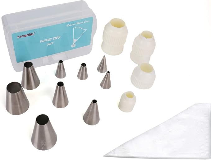 Kasmoire 9 Pcs Round Piping Tip,Macaron Piping Tip,Cake and Cookie Decorating Plain Tube Set