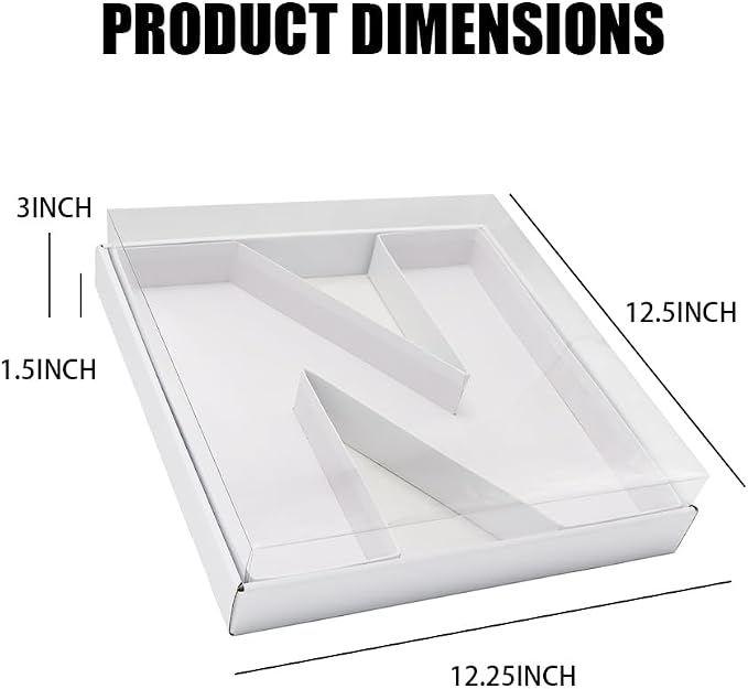 WENPACK 12.5" Cardboard Fillable Letter Shaped Mache Charcuterie Fillable Sweets Candy Dish Box with Clear Lid (White,N)