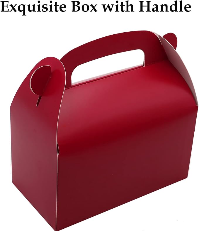 30Pcs Dark Red Party Favor Gift Boxes Gable Paper Treat Box | Goodie Candy Box Perfect for Birthday Babyshower or Any Fun Red Theme Party