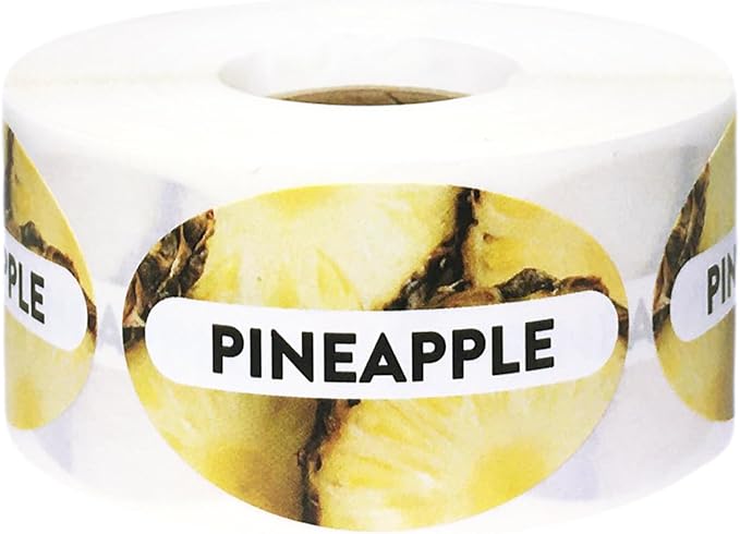 Pineapple Grocery Store Food Labels 1.25 x 2 Inch Oval Shape 500 Total Adhesive Stickers