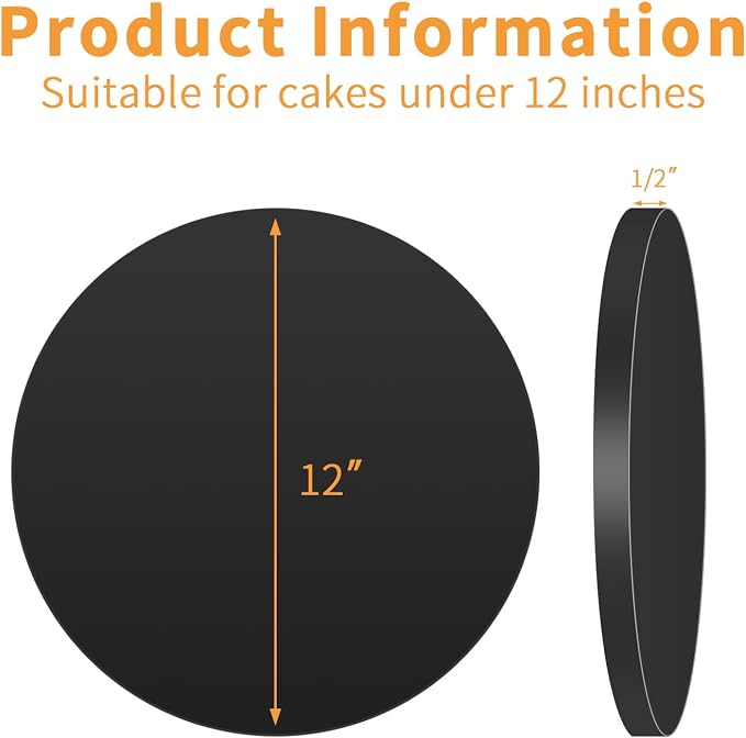 10packs Cake Boards 12 Inch Round,1/2" Thick Cake Drum, Cake Board Food Grade Cake Base, White Cake Cardboard Circles Bases para Pasteles for Wedding & Party & Pizza Desserts（Black 12inch/10pcs）