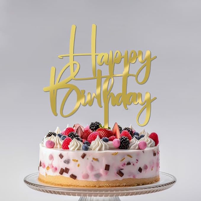 Acrylic golden Happy Birthday Cake Topper, Happy Birthday Cake Bunting Deco, Baby Gender Reveal Party/Anniversary PartyDecoration Supplies (Acrylic golden)
