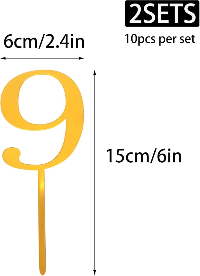 Pine & Linen 20 Pcs Acrylic Numbers Cake Topper,Shiny Number Toppers Birthday Cupcake Decorations,0-9 Number for Birthday Party/Wedding Anniversary(Gold)