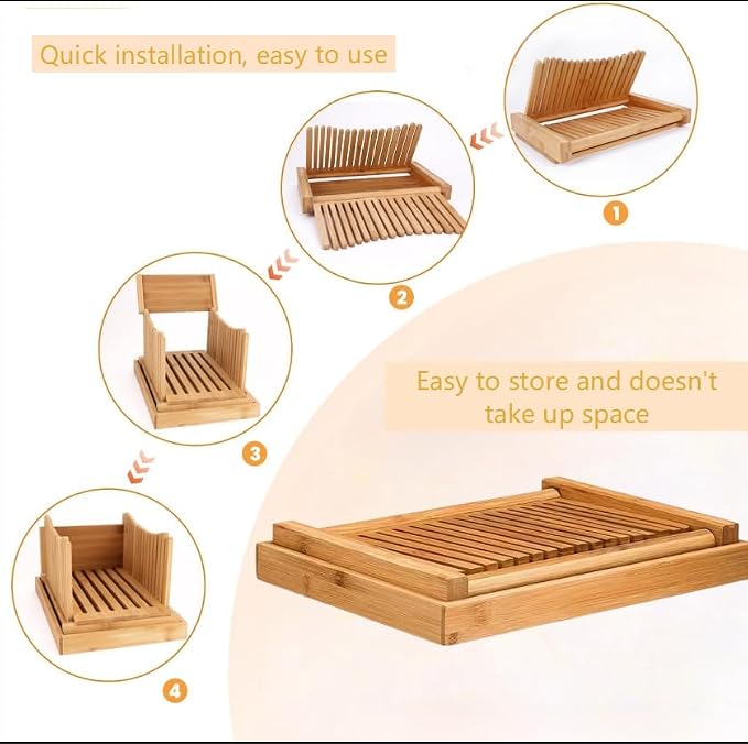 Homemade Sourdough Sandwich Bread Slicer | Built-in Crumb Tray for Mess-Free Use，Adjustable Thickness Options，Foldable & Space-Saving Design