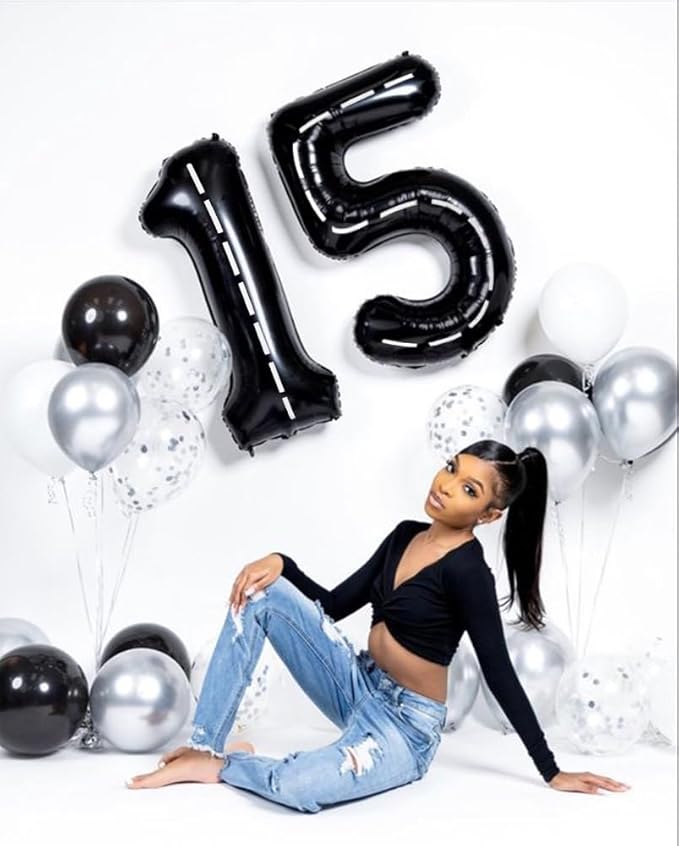 40 Inch Large Numbers Balloon, 4 Line Black Ballon for 4th 14 40 44 Birthday Party, Balloon 4 Number for Graduations Wedding Supplies