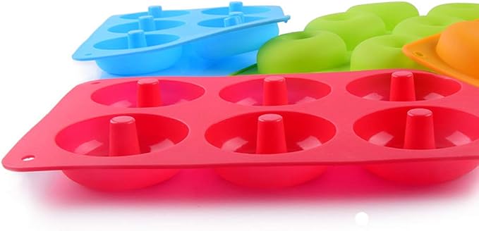 Magik 1-2 Pack Silicone 6 Cavity Donut Mold Donut Mould Pan Baking Tray Bagels Cake Biscuit Muffins Daily Party Events (1, Red)