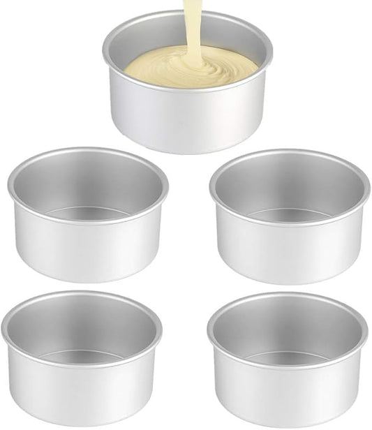 XZJMY 5Pack 5 Inch X 2 Inch Cake Pan, mini cake pan, round aluminum cake pan, used for family gatherings to bake mini cake pizza, quiche