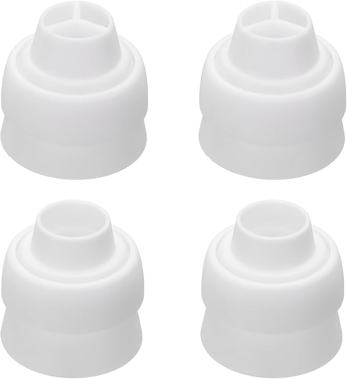 uxcell 4 Pcs Piping Tip Coupler, Plastic 3 and 1 Color Couplers Icing Frosting Piping Bag Reusable Russian Flower Mouth Cake Baker Decor Tools Kit for Nozzles Pastry Cupcake Tips, White
