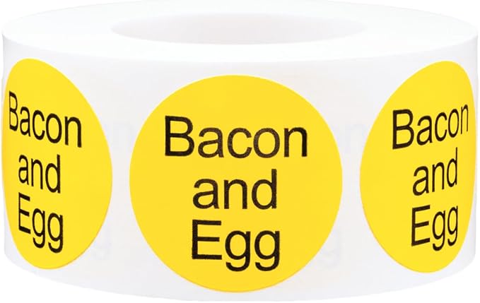 Bacon and Egg Deli Labels 1 Inch Round Circle Dots 500 Total Stickers