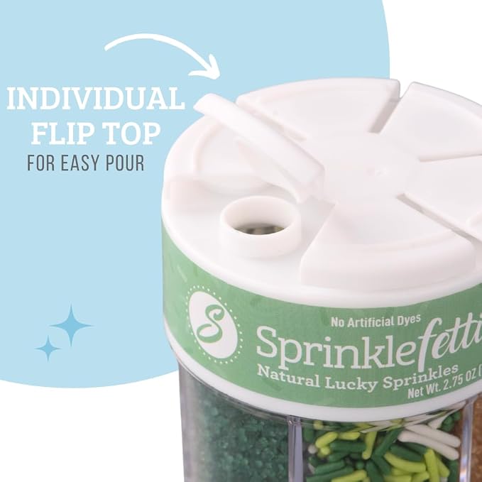 Sweets Indeed Dye Free St. Patricks Day Sprinkles, 6 Cell Sugar and Jimmies, No Artificial Dyes, Edible Sprinkle Mix Jimmies Perfect for Cake Decorations Baking Ice Cream Cookies Cupcake Topper (Shamrock)