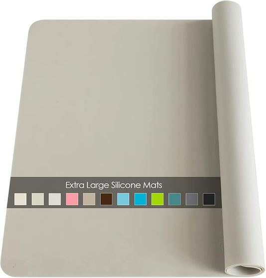 Extra Large Silicone Table Mat, Food-Grade Silicone Mat for Crafts Kids Placemat Desk Countertop Waterproof Protector Heat Insulation Kitchen Pastry Rolling Dough Pad, 27.6 x 15.7'' Light Gray, 1 Pack